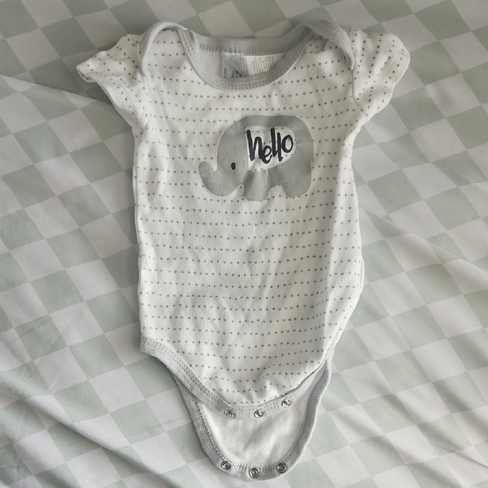 Grey & White Elephant Graphic Baby One-Piece